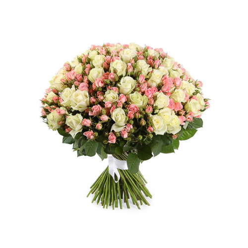 Купить на заказ Букет из 101 белой розы (микс) с доставкой в Ушарале