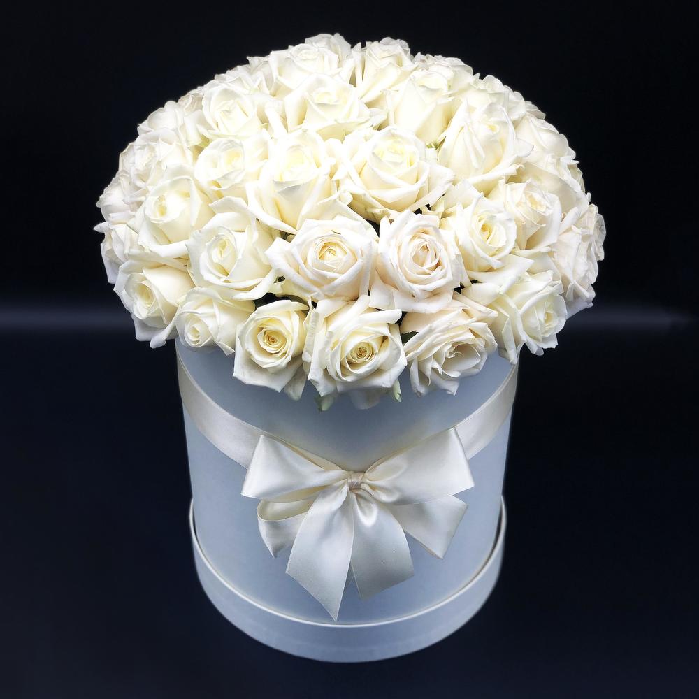 51 white roses in a box